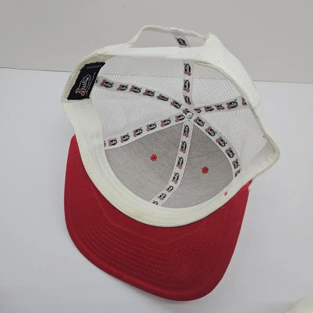 Justin Men's Born On A Farm Patch Red Snapback Trucker Hat Mesh Back